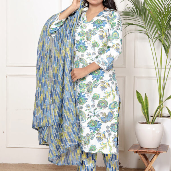 044A4085 Women's Premium Cotton Floral Print Kurta & Pant Collection