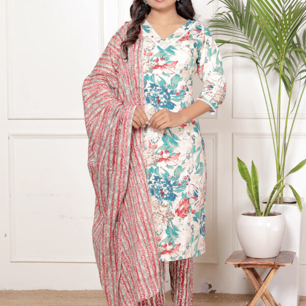 044A4113 Women's Premium Cotton Floral Print Kurta & Pant Collection