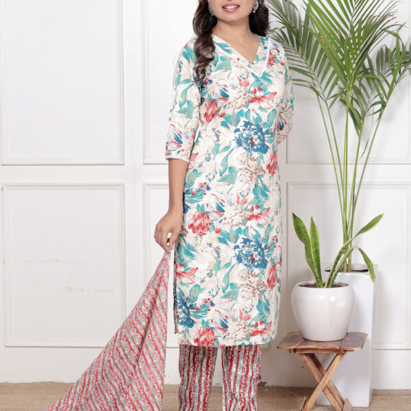 044A4114 Women's Premium Cotton Floral Print Kurta & Pant Collection