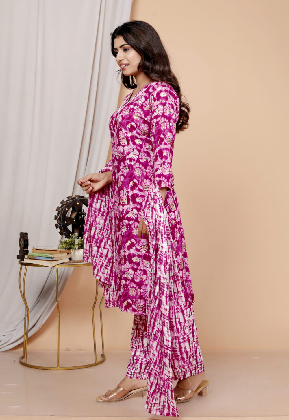 _HSL6382 Fuchsia Pink Floral Batik Print Kurta & Straight Pant Set