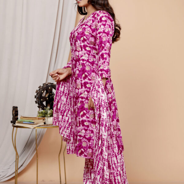 _HSL6382 Fuchsia Pink Floral Batik Print Kurta & Straight Pant Set